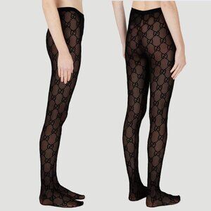 NWT Gucci GG Supreme Embroidered Tights Black Printed